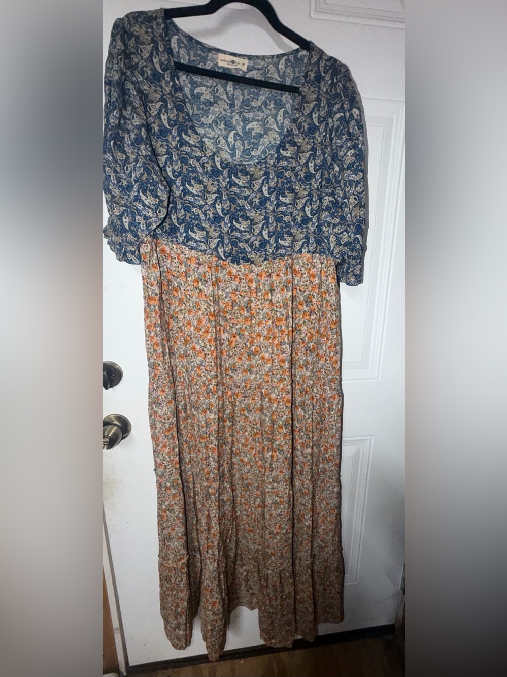 NATURAL LIFE Paisley Bodice Floral Maxi Dress in Blue and Orange